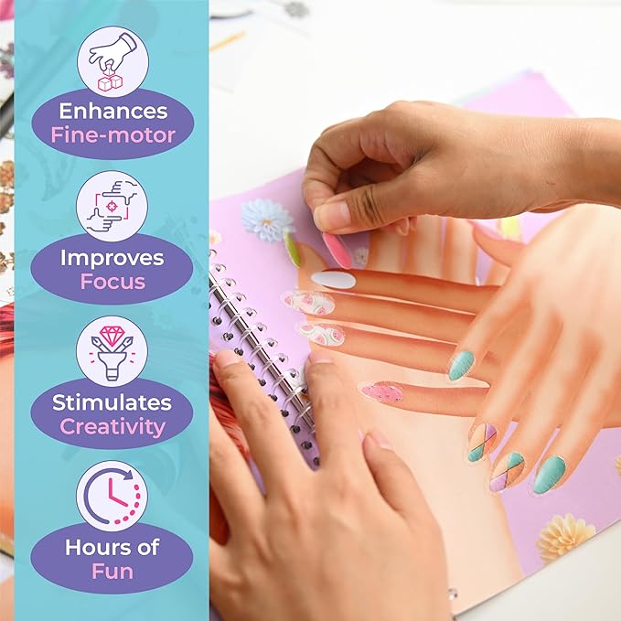BSCOOL Drawing, Coloring & Sticker. Nails & Makeup Dress Up Sticker Book with 240+ Removable Stickers. Endless Nail Design and Makeup Combination for Kids Ages 4 and Up. Easter Gift for Girls
