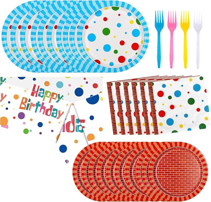 Street Theme Birthday Party Supplies,Red Brick Wall Paper Plates and Napkins Tableware, Disposable Cookie Decorations for Kids Boys Girls Baby Shower,Serve 25