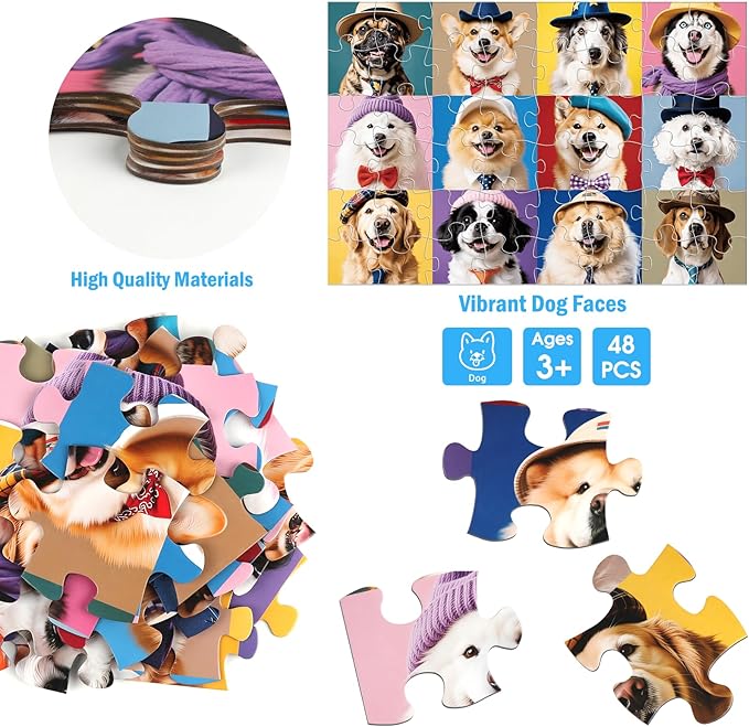 Jumbo Floor Puzzle for Kids,48 Piece Funny Dog Jigsaw Puzzles,Learning Educational Toys for Toddlers Ages 3-5,Puppy Theme Puzzles Children Easter Gift for Boy Girl Ages 4-8