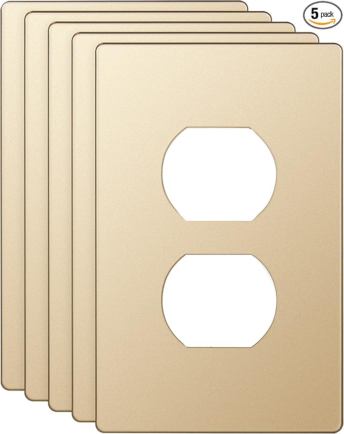 ENERLITES Elite Series Duplex Outlet Receptacle Cover, Screwless Wall Plate, Standard Size, 1-Gang 4.68" x 2.93", Unbreakable Polycarbonate Thermoplastic, UL Listed, SI8821-GD-5PCS, Gold, 5 pack