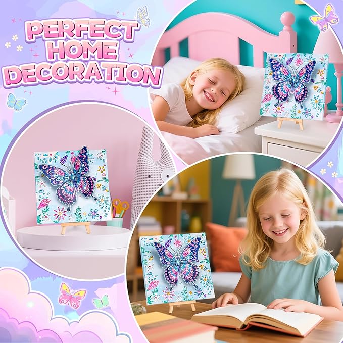 Arts and Crafts for Kids Age 8-12, Diamond Art Kit for Kids, Gifts for 6 7 8 9 10 Year Old Girls, Birthday Presents Toys for Girl Teen, Fun Activities Gem Art Butterfly Kit with Frame for Home Decor