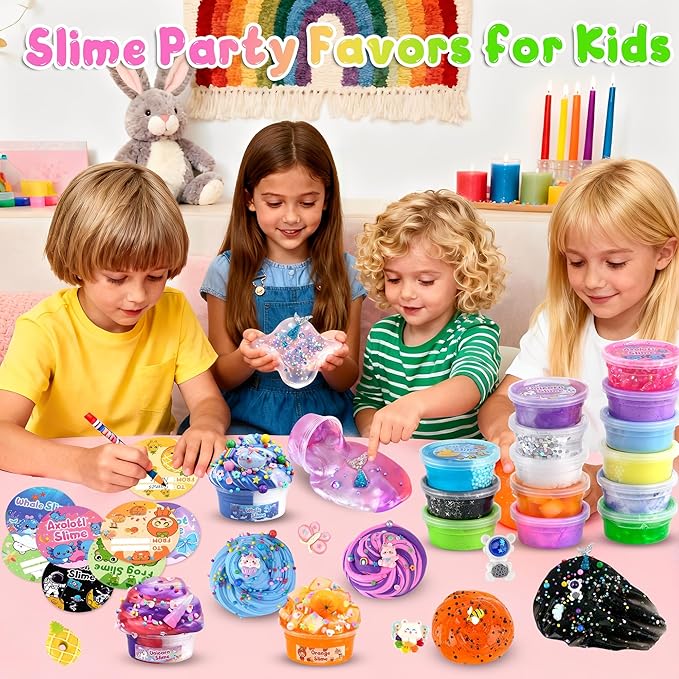 LAWOHO 15 Pack Slime Kit for Kids, DIY Crunchy Butter Slime Set with Charms & Add-ins, Soft Non-Sticky Slime Party Favors, Stress Relief Sensory Toys, Birthday Gifts Classroom Prizes for Boys Girls