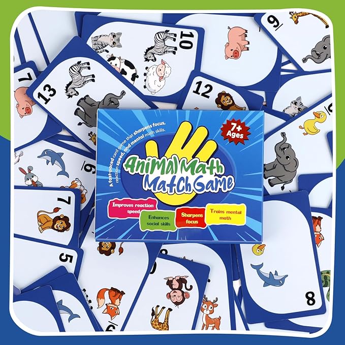 Animal Math Match Game - Fun-Filled Kids Educational Game for Ages 7+ - Entertaining Card Game for Kids and Family - Easy to Learn, Fast paced, Fun and Exciting - Quick-Counting Game for 2-4 Players