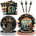 Wiooffen 96 Pcs Vintage 50th Birthday Party Plates Napkins Tableware Set Back in 1976 Supplies Disposable Dinnerware Colorful Cheers to 50 Years Decoration Favors for Women Men Party Favor, 24 Guests
