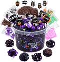 LAWOHO 300ml Black Cat Slime Kit with Clay, Purple Clear Slime Bucket for Girls & Boys with 9 Packs Cat Add-Ins for Kids Slime Toys, Non Stick Slime Making Kit for Birthday Halloween Christmas Easter