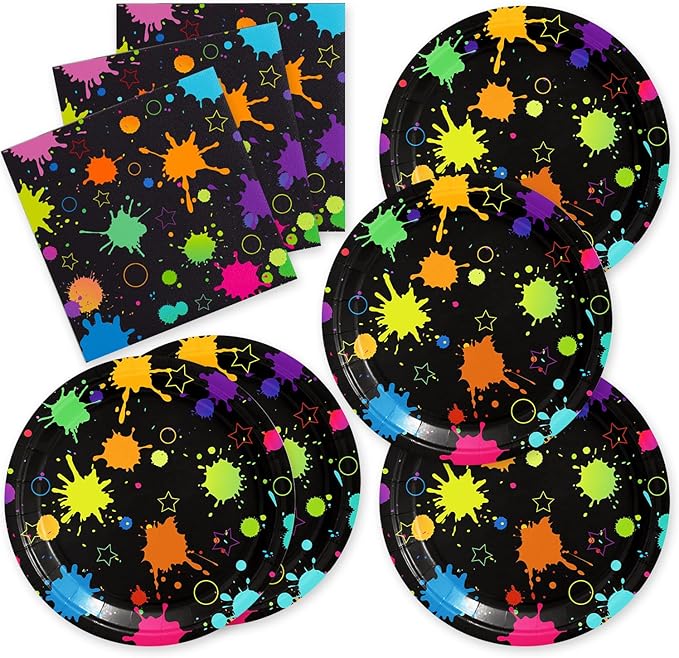 40pcs Neon Party Supplies Paper Plate and Napkins Neon Glow Birthday Colorful Graffiti Party Decoration for Glow Kids Baby Shower Birthday Decorations