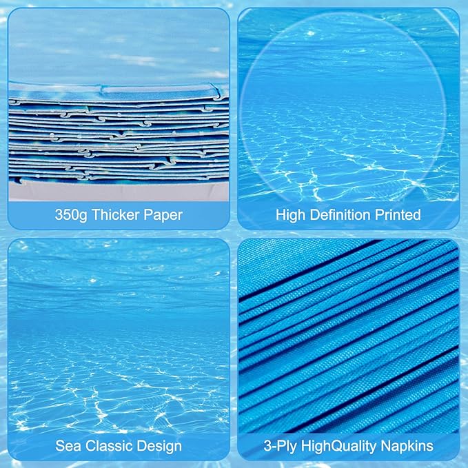 40 Pcs Ocean Plates and Napkins Sets - Under The Sea Party Supplies Tableware, Blue Disposable Paper Plates and Napkins Kit for Summer Ocean Themed Party Decorations Birthday Table Decor, Serves 20