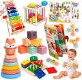 Montessori Toys for Toddlers 1-3, 7-in-1 Educational Activity Toy Set with Soft Cloth Book, Stacking Blocks & Learning Toys, Birthday Gifts for Boys Girls
