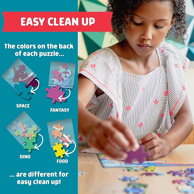 Chuckle & Roar - Preschool Multi Pack 100 and 200 Piece XXL Jigsaw Set Space Map Fantasy Food Themes Colorful Puzzle Gift for Kids Ages 6+