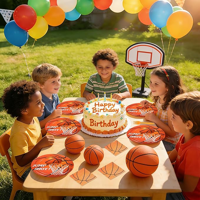 50PCS Basketball Plates and Napkins Party Supplies - 9 Inch Basketball Paper Plates 6.5 Inch Paper Napkins Basketball Birthday Party Decorations for Kids Serves 25