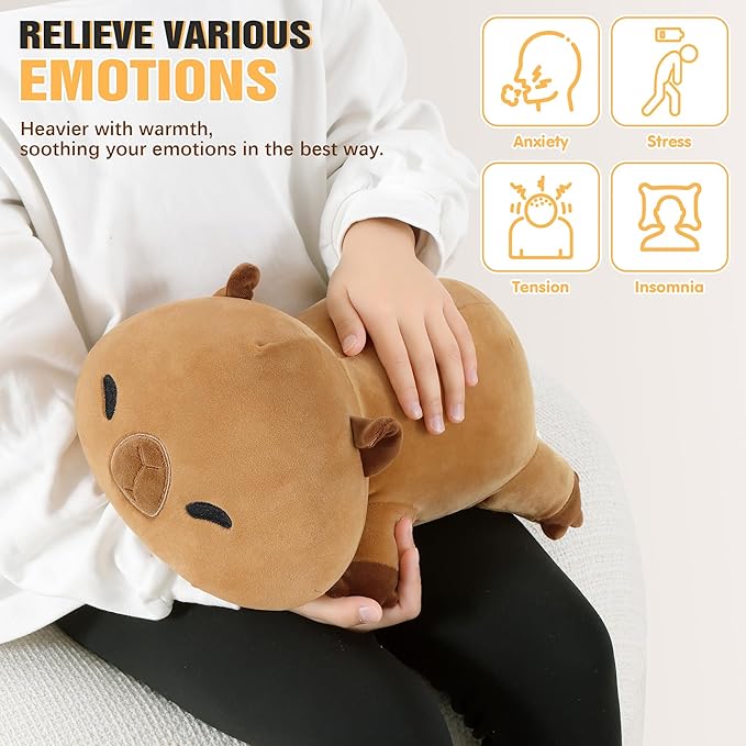 Onsoyours Original 13.8"|1.8 Pound Weighted Stuffed Animals, Cute Weighted Positive Capybara Plush Pillow Toy Soft Weighted Capybara Plushies Gift for Kids Adults