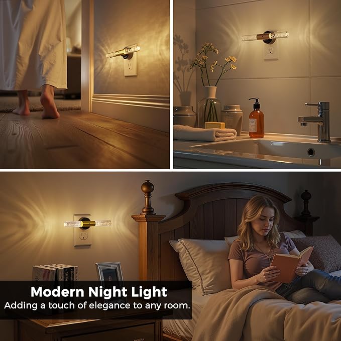 L LOHAS LED Night Light, Rotating Night Lights Plug into Wall, Light Sensor, Soft White 3 Level Dimmable LED Nightlight Plug in, Acrylic Bubble Mini Light for Bedroom Bathroom Hallway Adults, 2 Pack