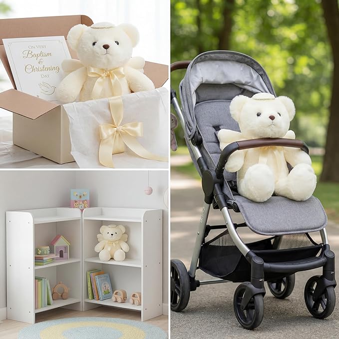 Meooeck Hydren 13.8 Inch Angel Bear Stuffed Animal - Soft Angel Plush Prayer Bear with Wings and Halo, Sympathy Gift for Kids, Boys, Girls, Ideal for Baby Shower, Baptism, Christening, Birthday