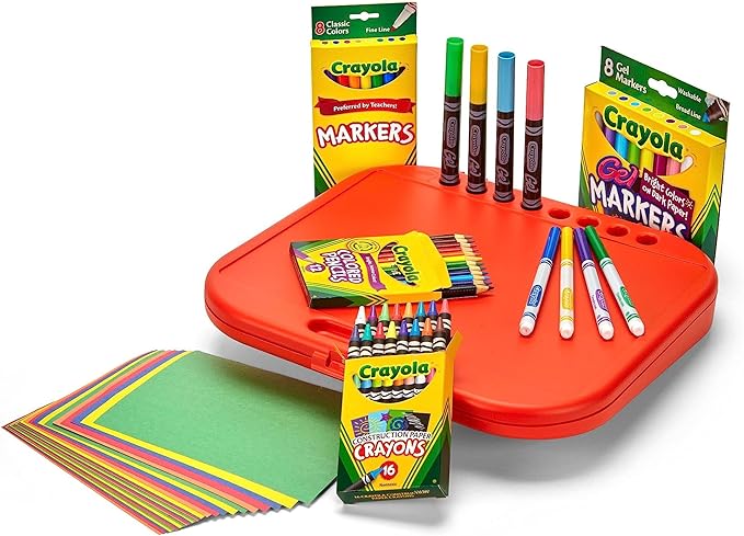 Crayola Create 'N Carry Travel Art Set for Kids (75pcs), 2-in-1 Lap Desk & Carrying Case, Essential Art Supplies Kit, Spring Crafting, Gift for Kids