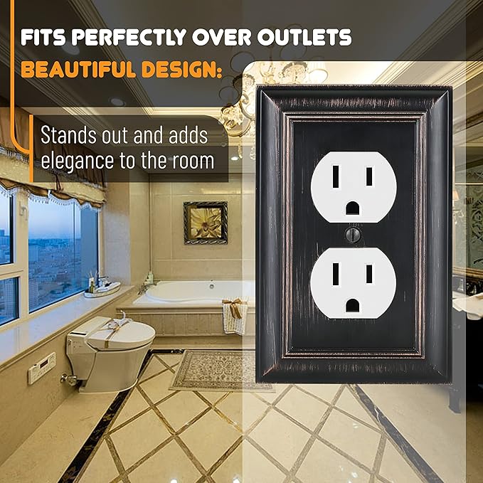 Bates Duplex Outlet Cover - Bronze, Decorative Metal Wall Plates