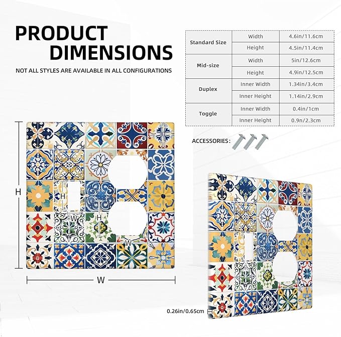 Wallplates Moroccan Traditional Mexican Talavera Til 1 Toggle 1 Duplex Switch Plate Electrical GFCI Faceplate Decorative Light Switch Covers for Kitchen Home Decor
