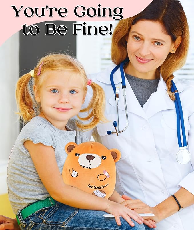 Get Well Soon Gift Bear - Teddy Bear Stuffed Animals with Band-Aid, Kids' Pillow Cushion, Gifts for Patient Girls Boys, Light Brown, 8 Inch