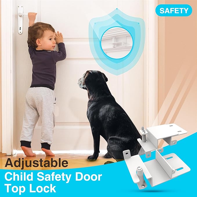 2 Pcs Adjustable Child Safety Door Top Lock, Child Safety Top Lock For Door, Metal Top Of Door Locks For Kids Safety, Door Top Lock For Interior Exterior French Door For Childproofing White