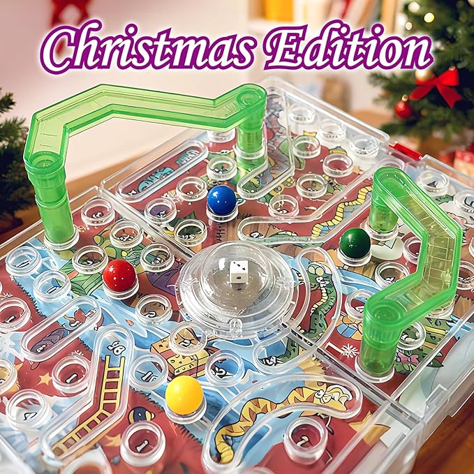 3D Snake & Ladders - Christmas Edition | Festive Foldable Board with 3D Plastic Ladders | Portable Travel Game, No Batteries Needed | Ideal Holiday Party Game for Family