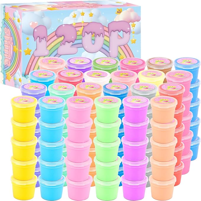 120 Pack Butter Slime Kit, Mini Bulk Slimes for Kids, Soft and Non-Sticky, Slime Party Favors, Goodie Bag Stuffer, Valentines Gifts, Classroom Exchange Prizes, Stress Relief Toys for Girls Boys 4-8