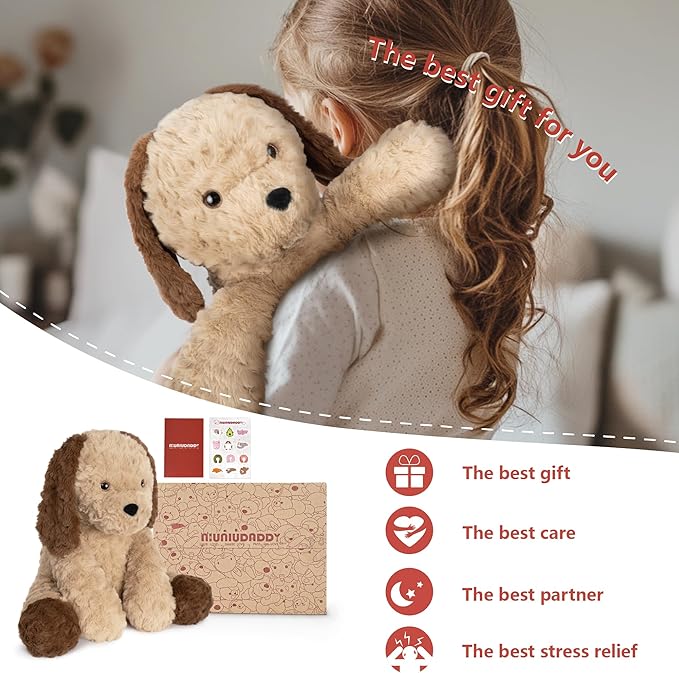 Niuniu Daddy 14" | 3.5 Pound Dog Weighted Stuffed Animal, Heavy Doggy Pillowfort Plush Toys for Kids Adults, Weighted Beads for Puppy Stuffed Animals Body Pillow for Gift Birthday Holiday Christmas