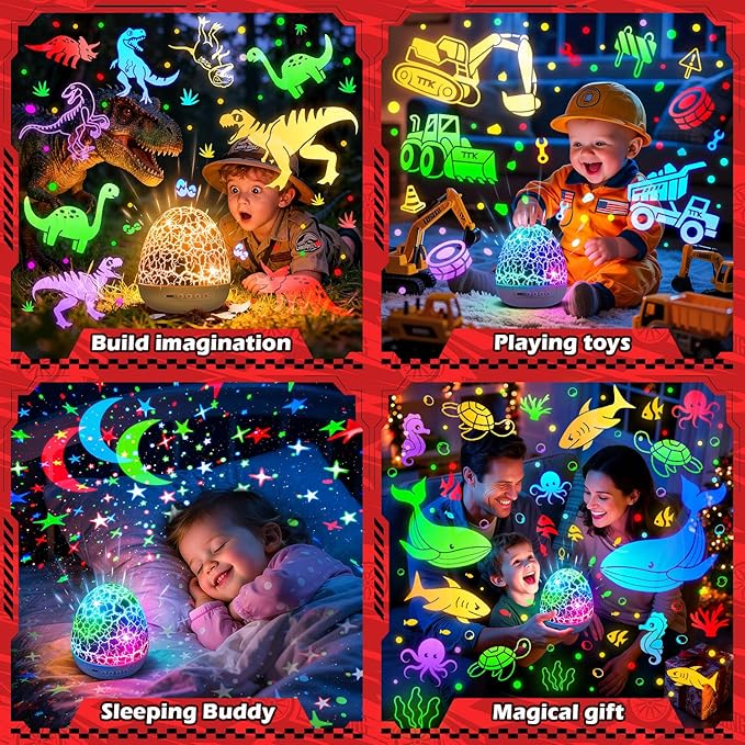 PIKOY Toddler Toy Cars Toy Projector | 6HD Films+15 Sounds+31 Colors+Remote Control+360°Rotating | Egg Light for Nursery Toy Cars for Toddlers 1-3 Toys for Boys Age 4-7 Boy Birthday Gifts 1-8 Years