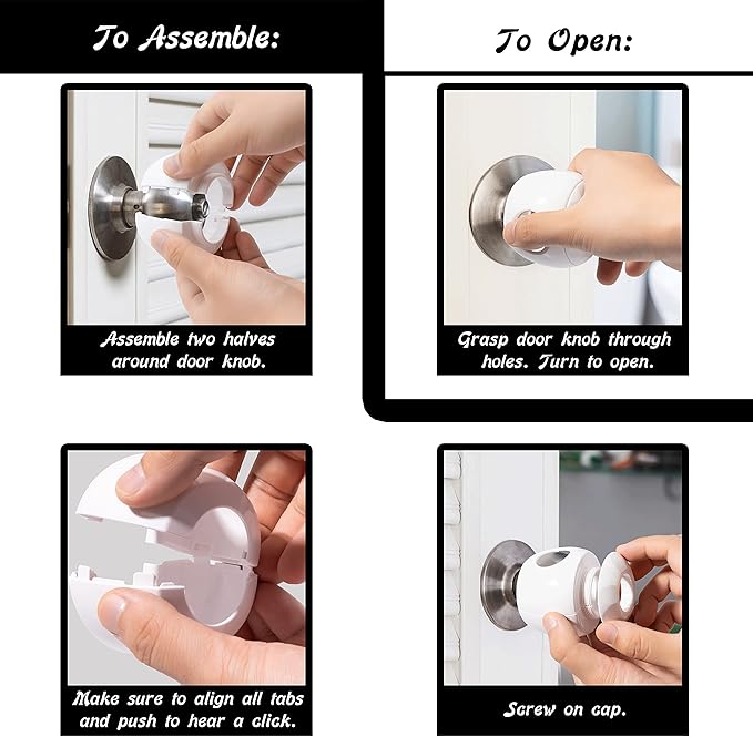 Driddle Door Knob Safety Cover for Kids - 5 Pack - Baby Proof Door Knob Covers - Door Locks for Kids Safety Child Proof - White
