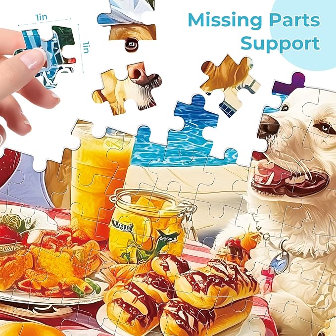 300 Pieces Puzzles for Adults,Summer Dog Pool Party & Food Puzzle,Large Puzzles Pieces for Seniors,Fun Puppy Jigsaw Puzzles for Kids Ages 8-10,Challenging Family Games,Holiday Party Gifts,20.5 x 15 In