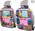 ULEEKA Car Backseat Organizer with 11" Table Holder, 10 Storage Pockets Seat Back Protectors Kick Mats for Kids Toddlers, Travel Accessories, 2 Pack, Pink