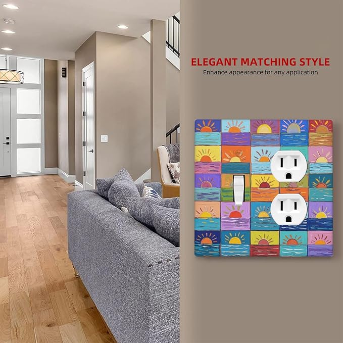 Sunrise Single Toggle Duplex Combo Outlet Wall Plate Decorative 2 Gang Light Switch Covers Electrical Switchplate Home Decorate Faceplat for Bathroom Bedroom Kitchen Room 4.5 x 4.5 Inch