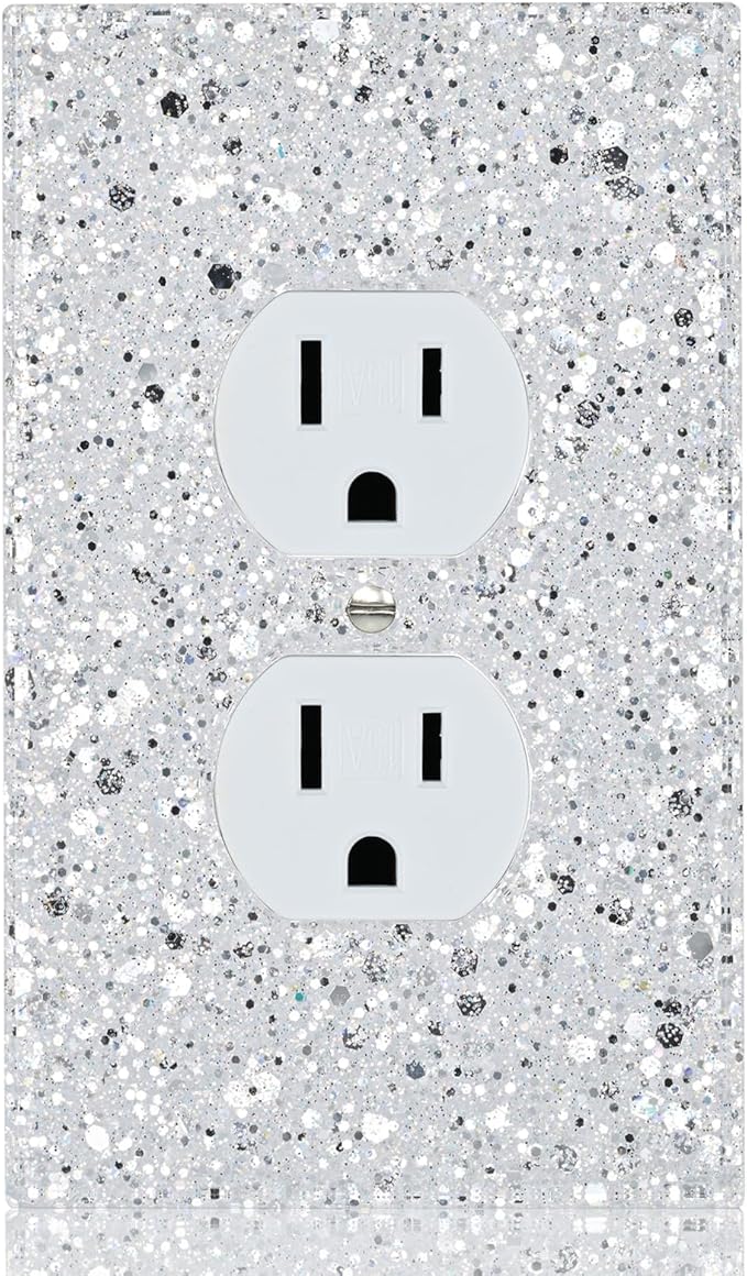 Silver Glitter Outlet Covers - Sparkling Wall Plate 5.1"x3.15", Unique Gift for Home Decor,Single Duplex