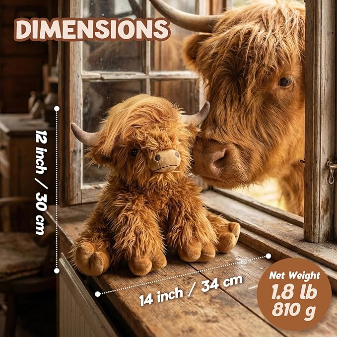 Highland Cow Stuffed Animals, Microwavable & Weighted Stuffed Animal, Highland Cow Plush for Warmth Comfort, Heatable Coolable Lavender Scent Toy, Cute Soft Plushies Gifts for Kids Boy Girl and Adults