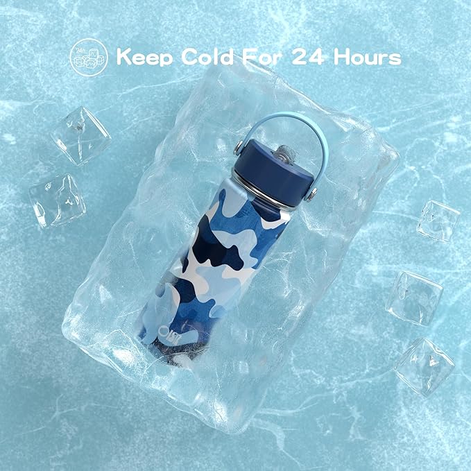 OISIZ 18oz Kids Water Bottle with Straw Lid, Vacuum Insulated Water Bottle Stainless Steel Bottles for Kids for School, Leakproof Water cups, BPA Free and Keep Cold for 24 Hours,Easy to Clean