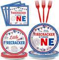 gisgfim 96Pcs Little Firecracker First Birthday Plates and Napkins Party Supplies 4th of July Party Tableware Set Independence Day Patriotic Paper Dinner Birthday Decorations Favors for 24 Guests