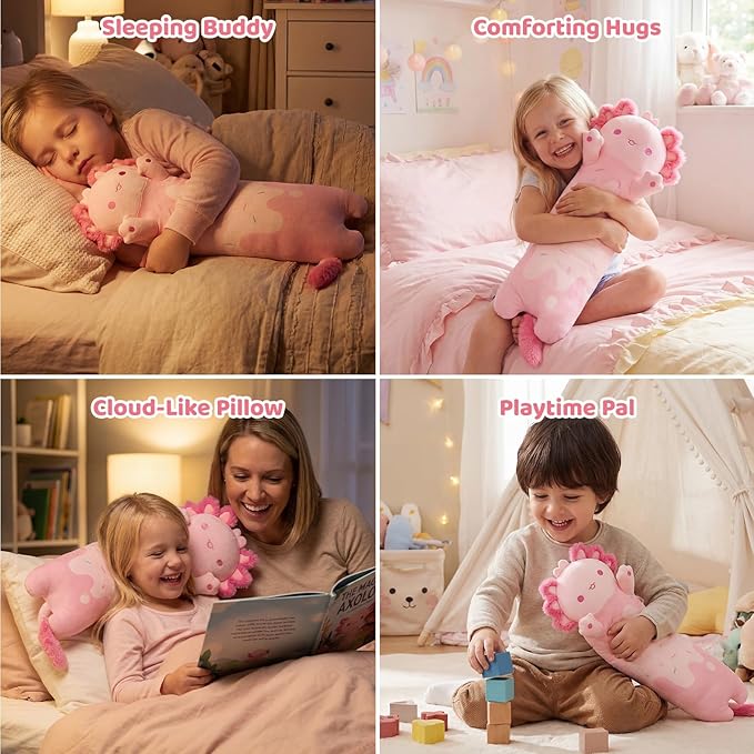 Mewaii Long Axolotl Plush 5 Sizes, 120% Extra Filling Giant Plushness Kids Body Pillow, Kawaii Cute Pink Axolotl Stuffed Animals Plushies, Big Long Body Pillow Cat Plush Gift for Girls 20”