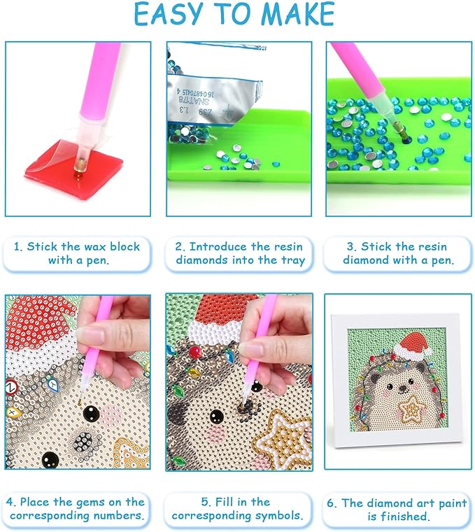 Libfx Diamond Art Kits for Kids with Frame Diamond Art for Girls Boys Beginners Arts and Crafts Ages 8-12 Birthday Gifts (Christmas Hedgehog)