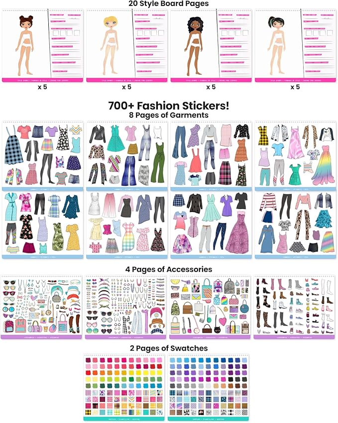 Fashion Angels Designer Kit for Girls, Fashion Activity Sticker Book with 700+ Stickers, Road Trip Essentials, Ideal for Kids Ages 6+