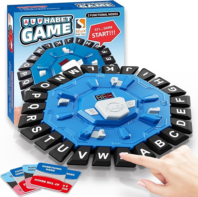 Word Game Family Board Games for Kids & Adults with 2 Modes,220 Topic Categories 24 Letters Pressing Games,Fun Fast-Paced Learning Game with English Pronunciation for Boys Girls Age 3+,35 Cards,Blue