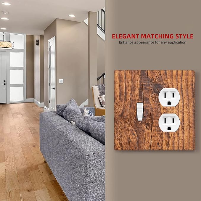 Brown Wood Grain Rustic Natural Burl Print Wallplates 1 Toggle 1 Duplex Switch Plate Electrical GFCI Faceplate Decorative Light Switch Covers for Farmhouse Home Decor