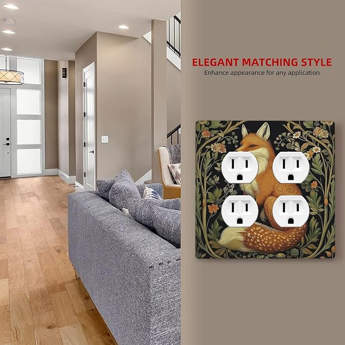 Fox Morris Plants Flowers Vine Colorful Floral Outlet Covers 2 Gang Double Duplex Decorative Light Switch Covers Electrical Wallplates Socket Faceplate For Bed Room Living Room Decor