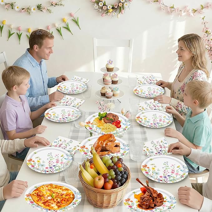 40 Pcs Spring Wildflower Plates and Napkins Sets - Disposable Floral Paper Plates Napkins Dinnerware, Flowers Dessert Dinner Plate for Spring Summer Wedding Birthday Party Supplies Table Decorations