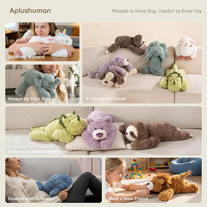 Aplushuman® Microwavable Heating Pad Narwhal Plush - Weighted Stuffed Animal Toy with Tourmaline Beads & Lavender - 1.8 lb for Long Lasting Cozy Warmth - Includes Gift Box & Greeting Card