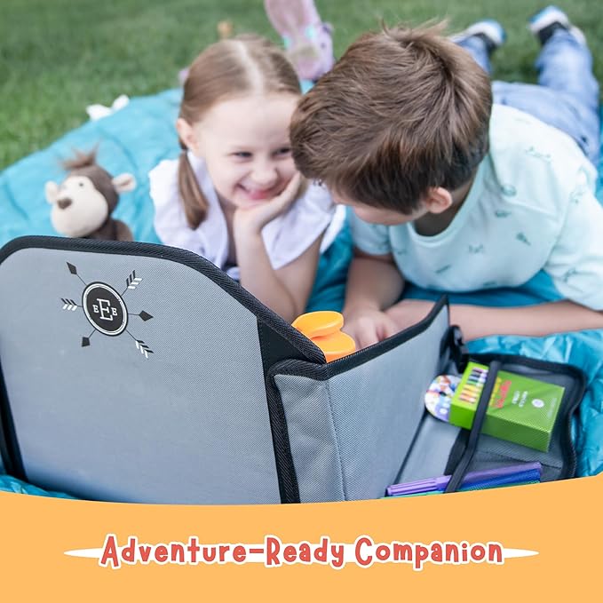 Kids Travel Tray for Car Seat – Teal – The Essential Travel Lap Desk with Removable Tablet Holder, Built-In Storage, and Stabilized Panels, Must Have Car Tray for Kids on Road Trips