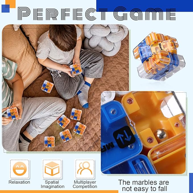 1 Sets Large Labyrinth 3D Maze Cube Puzzle Maze Game Gravity 3D Puzzle Cube Brain Teaser Ball Games for Kids Education Sensory Toys Gift for Adults (Classic,Blue)