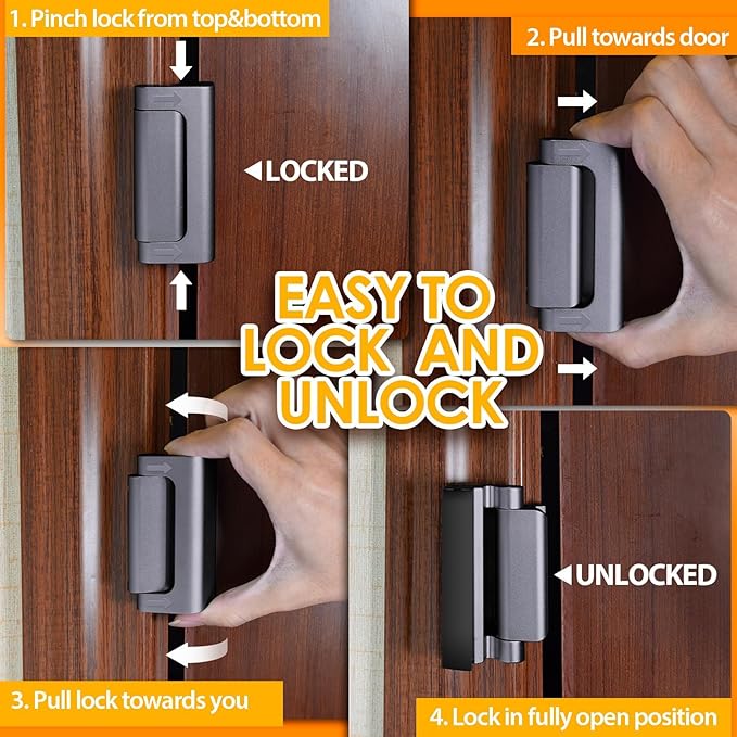 Home Security Door Reinforcement Lock Front Door Locks for Kids Safety Metal Child proof High Security Door Lock Withstand 800lbs Top Door Latch Lock Flip Door Guardian for Inward Swinging Inside Door