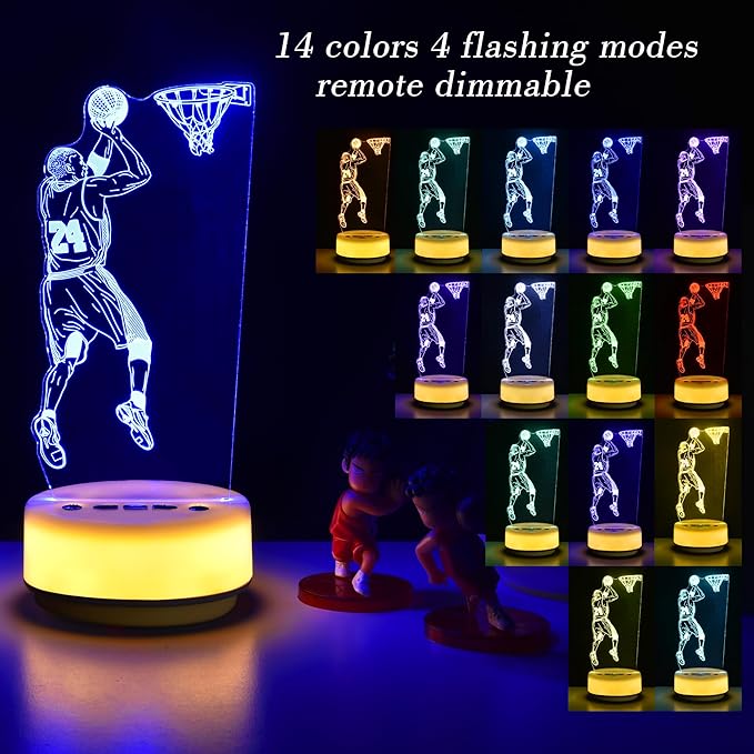 Basketball Night Light for Kids, Basketball Gift for Sports Players Fans, Decor Bedside Lamp for Bedroom/Office, 5 Buttons and Remote Control 14 Colors, Timer, Dim, Independent Warm White Lamp Base