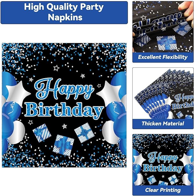 100 Pcs 13th Birthday Decorations for Boys Official Teen 13th Supplies Plates Napkins Forks Set Disposable Blue 13th Birthday Tableware Paper Plates Dinnerware for Kids Teenager Favors Serve 25