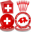 Grencian 96Pcs Switzerland Party Supplies Swiss Flag Plates and Napkins Disposable Switzerland Paper Plates Swiss National Day Decorations Tableware Kit for Travel, Cultural or Themed Events