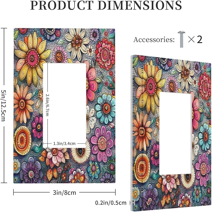 Decorative Outlet Covers Colorful Rainbow Pointillisme Flower 1 Gang Single Rocker Light Switch Cover Plate Wall Plates Gfci Faceplate For Bed Room Home Decor