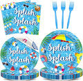 Splish Splash 96Pcs Bash Tableware Set - Pool Party Plates, Napkins, Dessert Plates for 24 Guests - Summer Beach Hawaiian Birthday Party Favors & Decorations